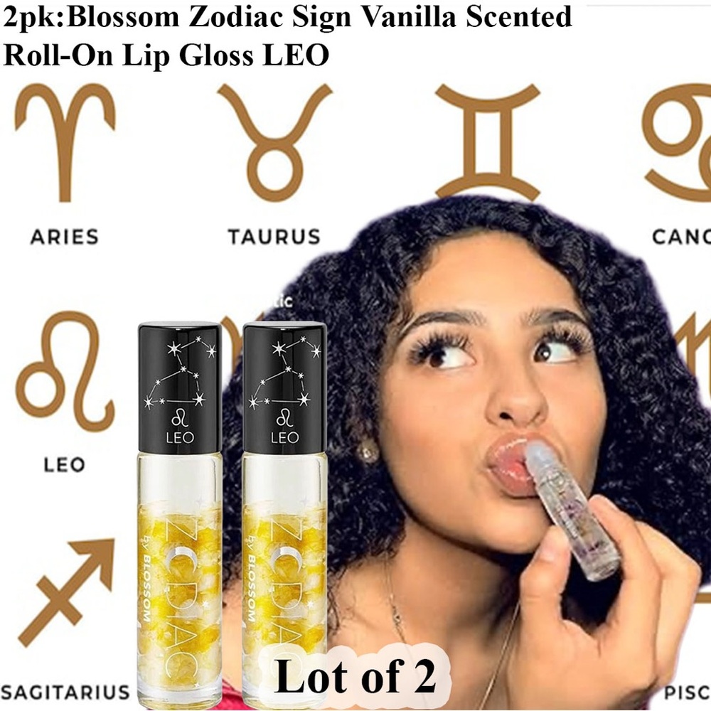 Leo Vanilla-Scented Roll-On Lip Gloss (2-Pack) - Clear with Gold Flakes